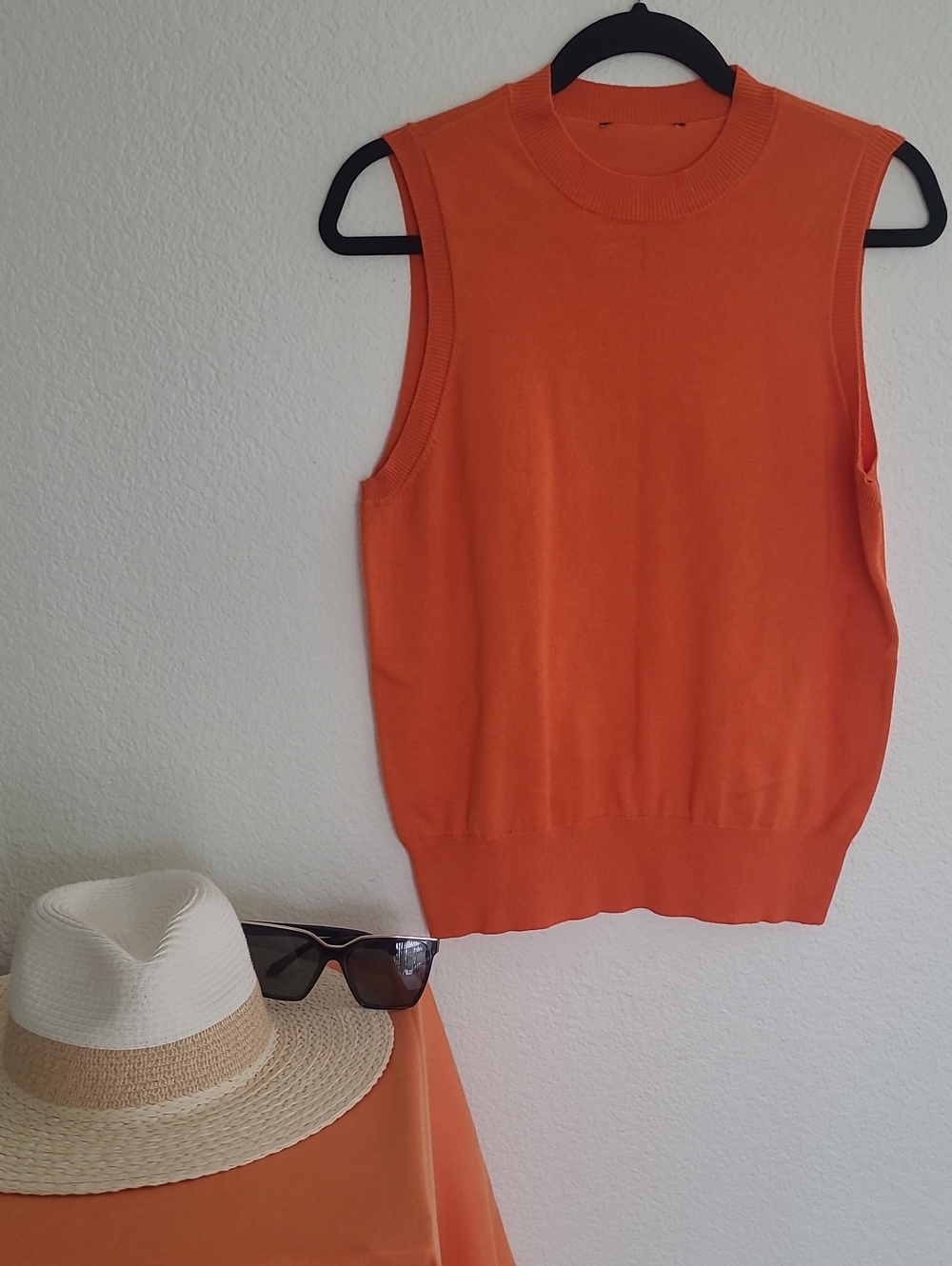Ann Taylor Bright Orange Ribbed-Neck Sleeveless Knit Tank